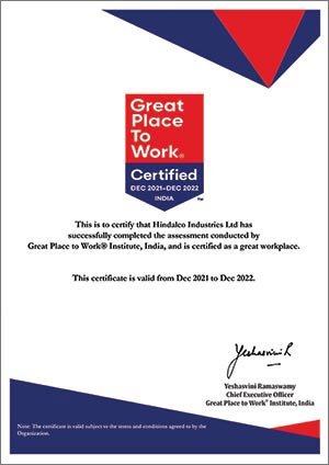 Hindalco certified a Great Place to Work™